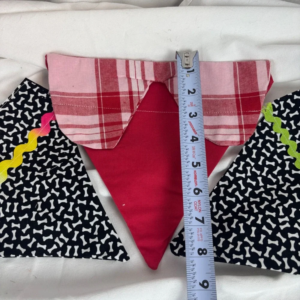 Handmade Dog Bandana Set of‎ 3 Pink Plaid Collar & Paws Print Rickrack Trim Sz L
